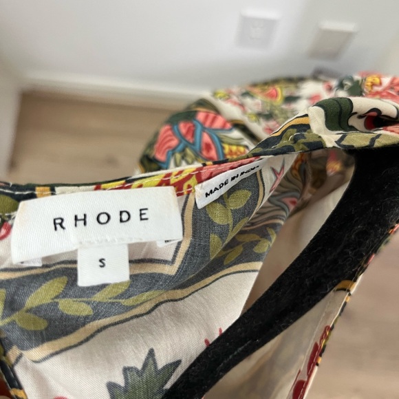 RHODE Molly Mushroom Pink and Green Floral Puff Sleeve Lace up Back Mini Dress S - Picture 12 of 12